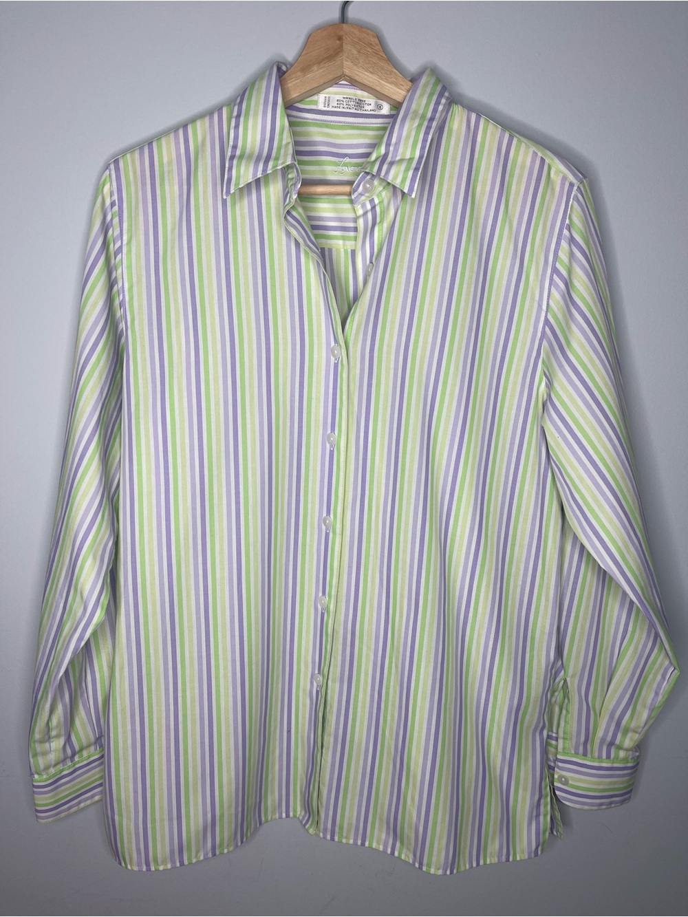 Foxcroft Wrinkle-Free Striped Button Down Shirt Pastel (Large)
